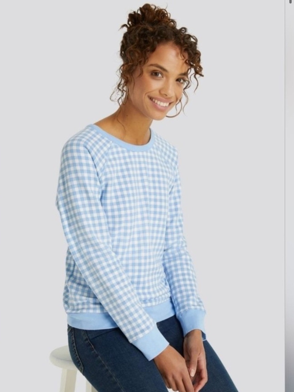 Draper James Light Blue Gingham Crewneck Sweatshirt
